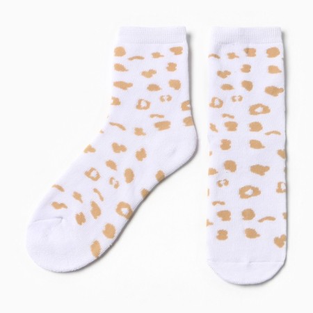 Tainted women's socks, white color/leopard, district 23-24
