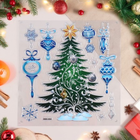 Stickers on the windows "New Year" Christmas tree, jewelry, 38x30 cm