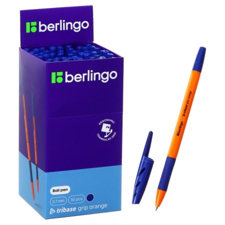 Ballpoint handle Berlingo "Tribase Grip Orange", 0.7 mm, flu, blue