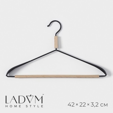 Shoulders - clothes hanger with reinforced shoulders Ladoom Laconique, 42 × 24 × 3.2 cm, black color is black