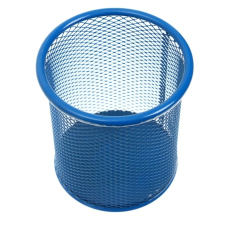 A glass for writing accessories is a round, metal mesh, blue-1