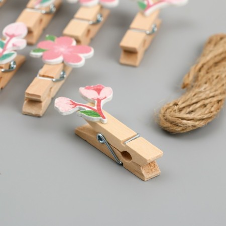 Decor for creativity wood "clothespin. Pink flowers" set 10 pcs 4x2.4x1.2 cm-2