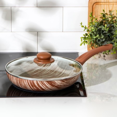 Deep pan Kantry, D = 26 cm, plastic handle, glass cover, anti -stick coating, burgundy color-5
