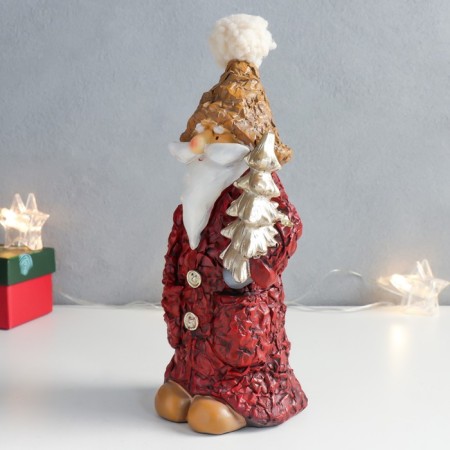 Suvenir Polystone "Santa Claus in a red coat with a gold Christmas tree" 9.5x9.5x22.5 cm-3