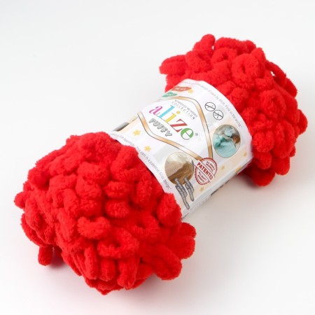 Yarn "Puffy" 100 % micropoliester 9m/100g (56 red)-1
