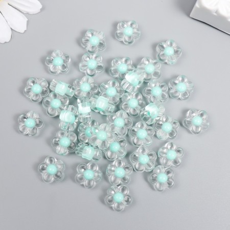 Plastic beads "Flower with green middle" Gloss 20 grams 0.6x1.2x1.2 cm-2
