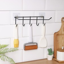 Holder for kitchen supplies Wall share, 5 hooks, 28 × 8 × 8 cm, black color