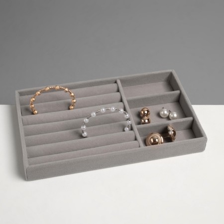 A stand for decorating 3 cells and 7 strips for rings, phlock, 21 × 12.3 × 2.5 cm, color gray color-1