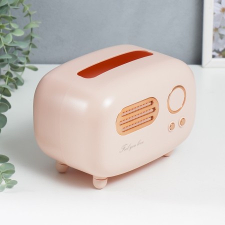 Casket Plastic for napkins "Retro Radio" Direct pink 13.8x13.2x19.7 cm-2