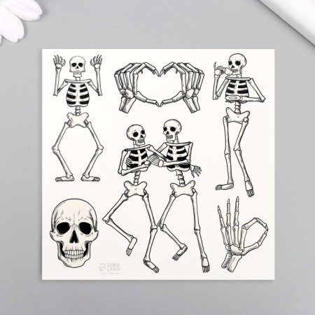 Tattoo on the body Black "Skeletons" 10x10 cm