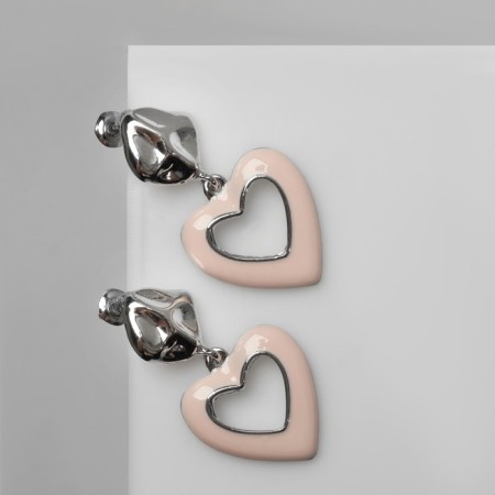 Emall earrings "Heart" inspiration, pink color in silver