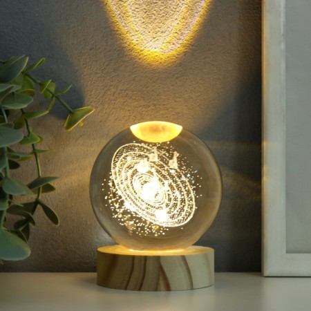Souvenir glass backlight "Meteorite rain" d = 8 cm stand wood, usb 8x8x9.5 cm-1
