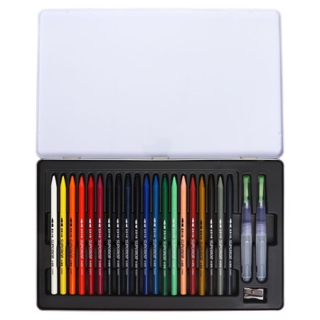 Pencils of watercolor, whole, 20 colors+2 brushes+sharpener, in a metal box wwp-20-2
