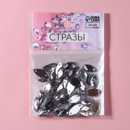 Rhound rhinestones "petal", 7 × 15 mm, 50 pcs, white color-3