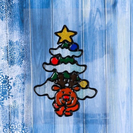 Glass sticker "Olenenok in the Christmas tree" 10.5x15 cm