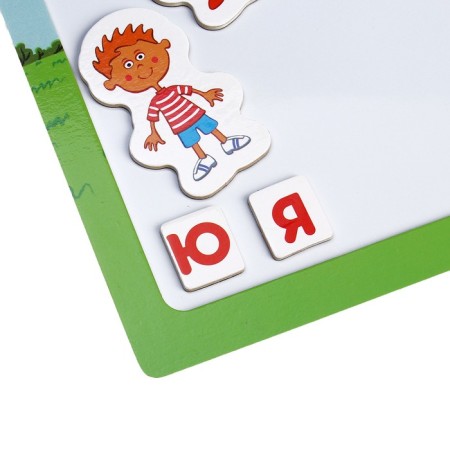 Wooden toy "Blue Tractor" Magnetic board "Teach alphabet"-2