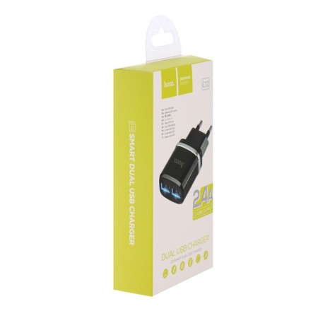Network charger Hoco C12, 2 USB - 2.4 A, black-3