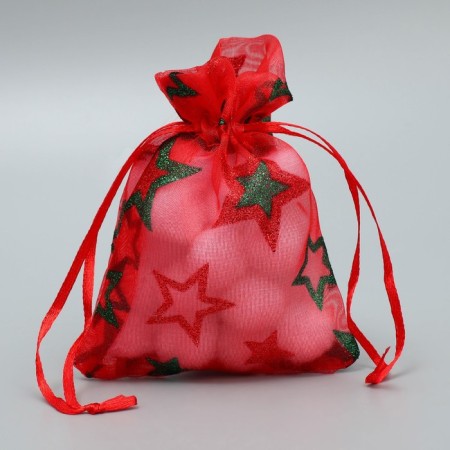Bag gift organza "Stars", 10 x 12 cm +/- 1.5 cm, New Year