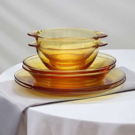Service Glass Table "Dym", 6 items: 2 broths 450 ml, 2 plates 500 ml, 2 plates d = 23cm, yellow color-9