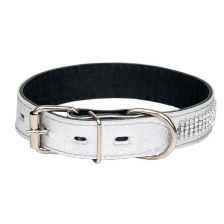 Belly leather two-layer leather with rhinestones, width 2.5 cm, Osh 29-39 cm, silver