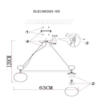 Suspended EVOLUCE lamp. Sle106303-05. Pechio. 5x60 watts, E27, 62x62x22 cm, bronze color-9