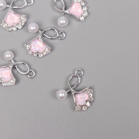 Decor for creativity metal, rhinestones "heart in the leaf" silver 1.7x1.6x0.5 cm