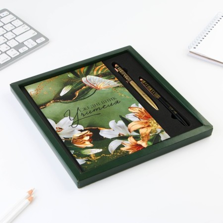 Gift set “Best Teacher”: A5 Diary, 80 sheets and 2 pcs of the handle (ball, 1 mm, blue, red paste)-2