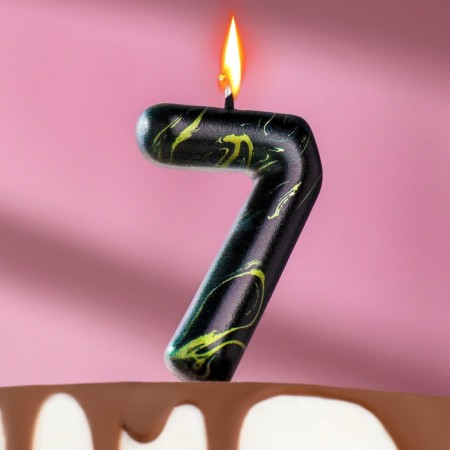 Candle in the Cake "Black Marble", the number "7", 5.5 cm