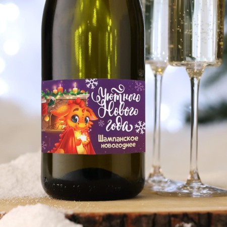 Stick on a bottle of "champagne New Year", a cozy new 2024, 12 x 8 cm