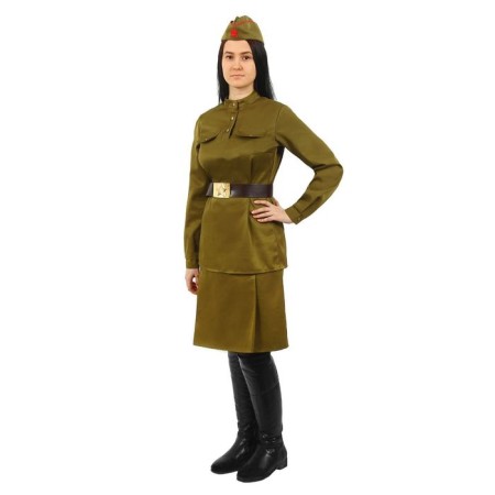 Women's suit "Military", gymnast, skirt, belt, cap, size 100-108-164