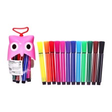 Flomasters 12 colors in the plastic tube owl pink, thick ventilated cap