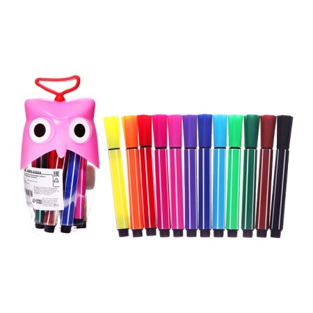 Flomasters 12 colors in the plastic tube owl pink, thick ventilated cap