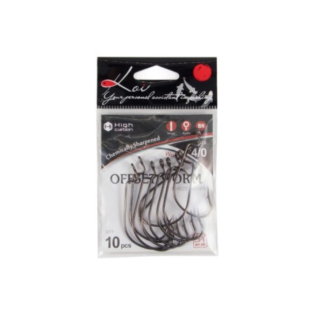 KOI Offseet Worm hook, size 40 int, BN color, offset 10 pcs.-2