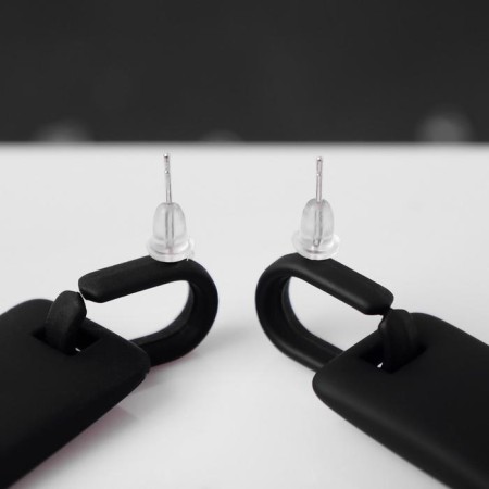 Earrings metal "rectangle" plate, black color-3