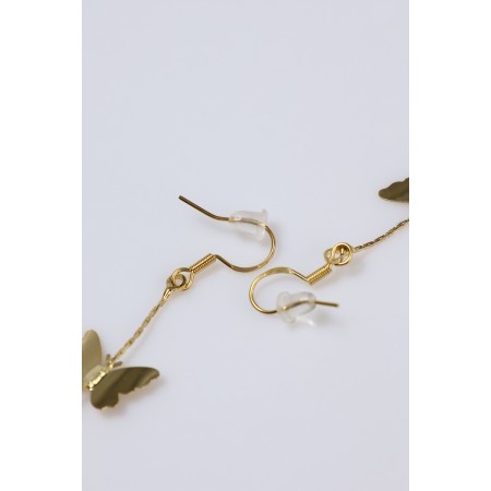 Hanging earrings "Butterflies and flowers", white color in gold, 10 cm-4