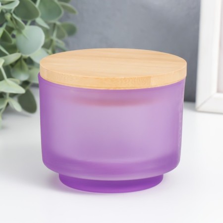 Bank for candles glass with a lid "Lilac" on a leg 7.6x9x9 cm