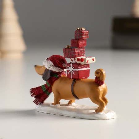 Polystone souvenir "Dachshund in the hat carries gifts" 8x2.5x6.5 cm-2