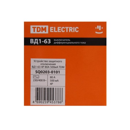 RCD TDM VD1-63, 4P, 80 A, 500MA, SQ0203-0101-7