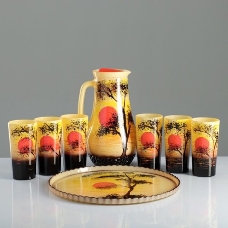 Set for juice with the tray "Sunset" Art painting, 6 glasses 1250/200 ml