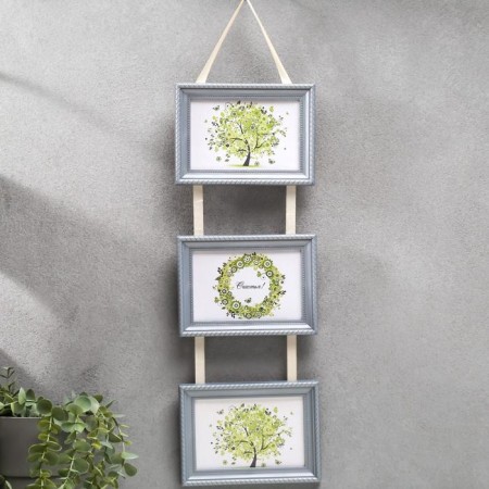 Triple photo frame on braid L-1 10x15 cm silver (plastic screen)
