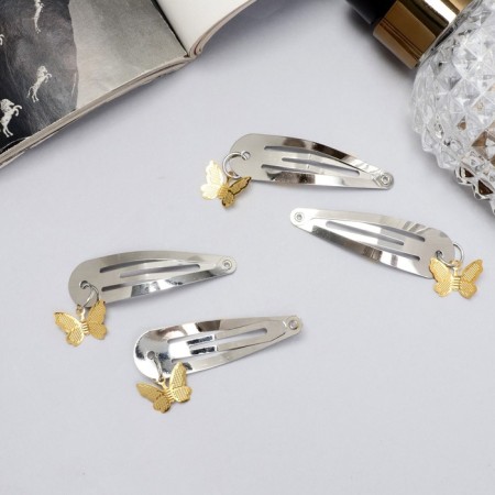 Invisibility for hair "Ophelia" (set 4 pcs) butterfly volume, 4.5 cm, silver-2