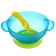 Set for feeding: a bowl on a suction cup with a lid, a spoon, the color is turquoise