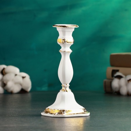 Tappert candlestick 21x10x10cm, white with gilding-1