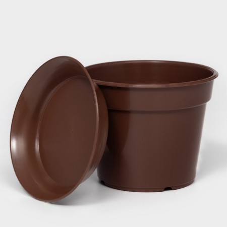 Pot for flowers with a pallet of 1 liter, brown color-3