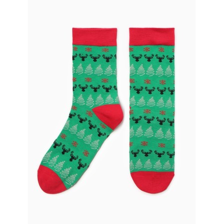 Male socks "Deer, Christmas trees and snowflakes", green color, rr 39-44