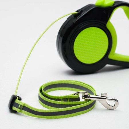 Roulette "Pigger" reflective, 3 m, up to 15 kg, cable, rubberized handle, green-3