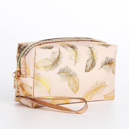 Cosmetic bag with zipper, beige-pink color