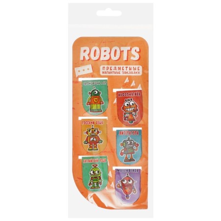 Magnetic bookmark 6 pcs "Robots", (25x35mm is folded), on the substrate-4