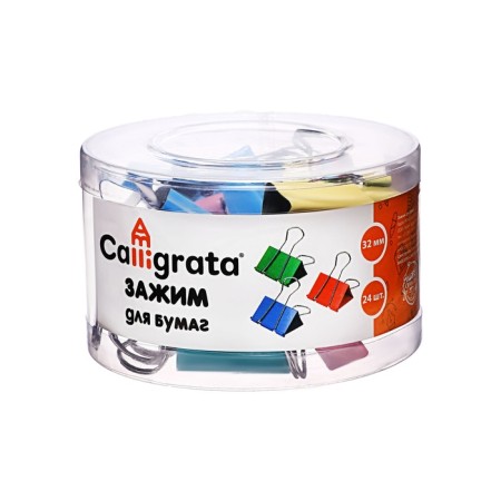 A set of paper clamps, 32 mm, colored, 24 pieces, 4 colors, mix-4