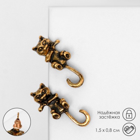 Earrings Metal "kittens" tailed, color black gold